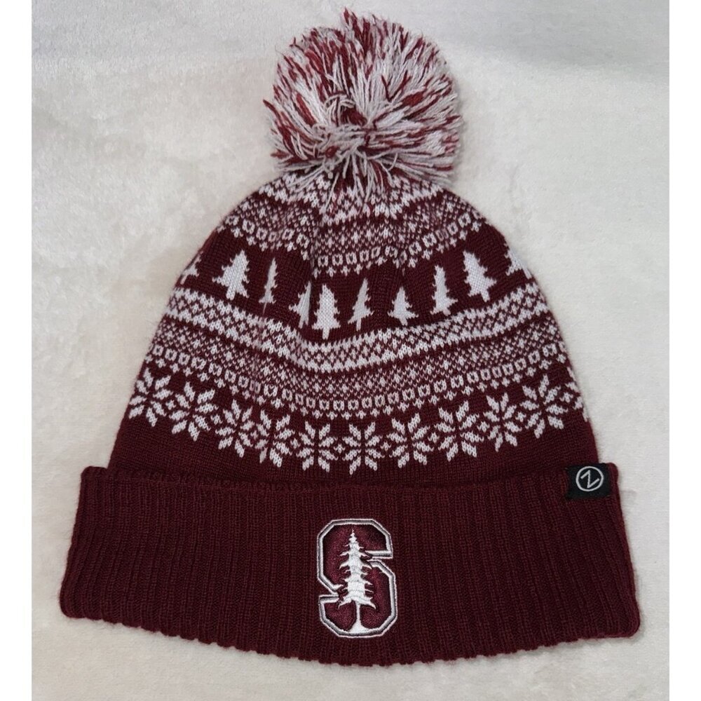 Zephyr STANFORD UNIVERSITY Cardinal Red Knit Beanie Hat Pom-Pom Unisex Winter